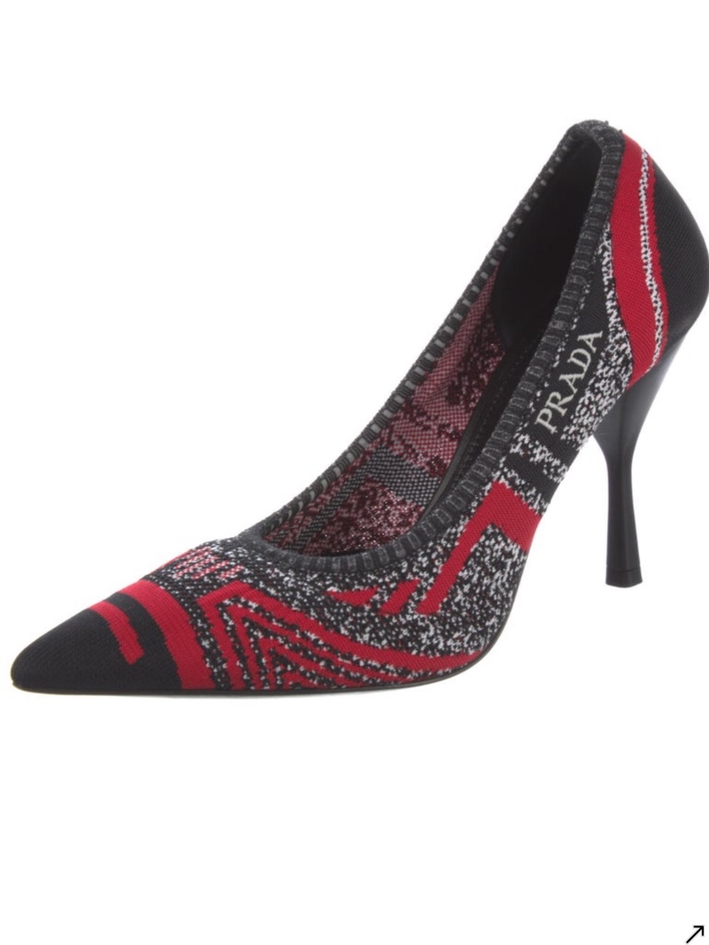 Prada Red and Black Graphic Knit Pointed Pump - Picture 2 of 4